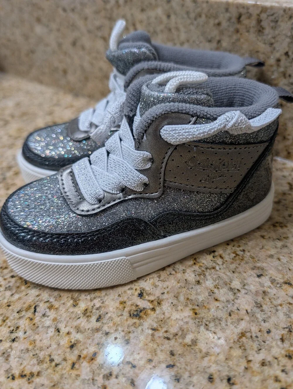 OshKosh B'gosh Girls' Glitter High-Top Sneakers - Silver